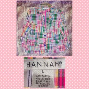 Hannah brand Pink/White/Multicolors Patchwork Design Soft Woven Blazer Sz Large